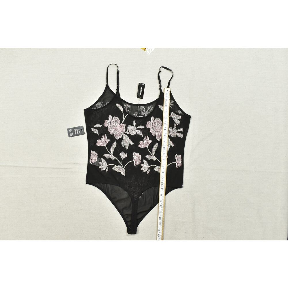 Express Black Mesh Floral Embroidered Bodysuit - Picture 3 of 8